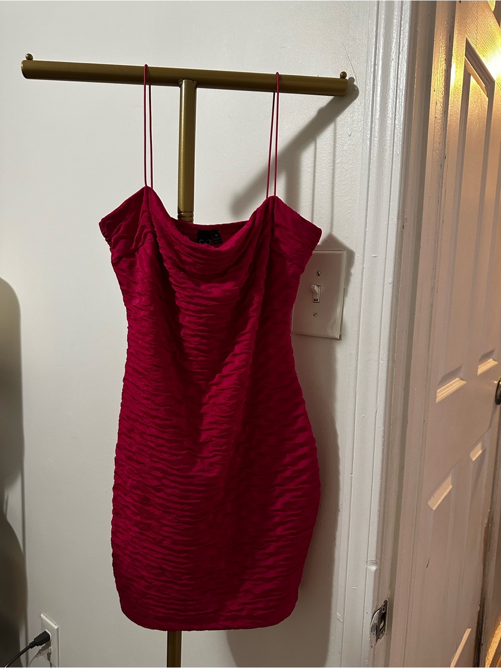 Pink Ruched Spaghetti-Strap Dress